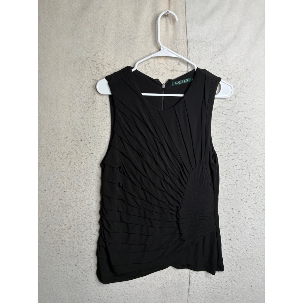 Lauren Ralph Lauren Black Sleeveless Sunburst Pleated Blouse XL